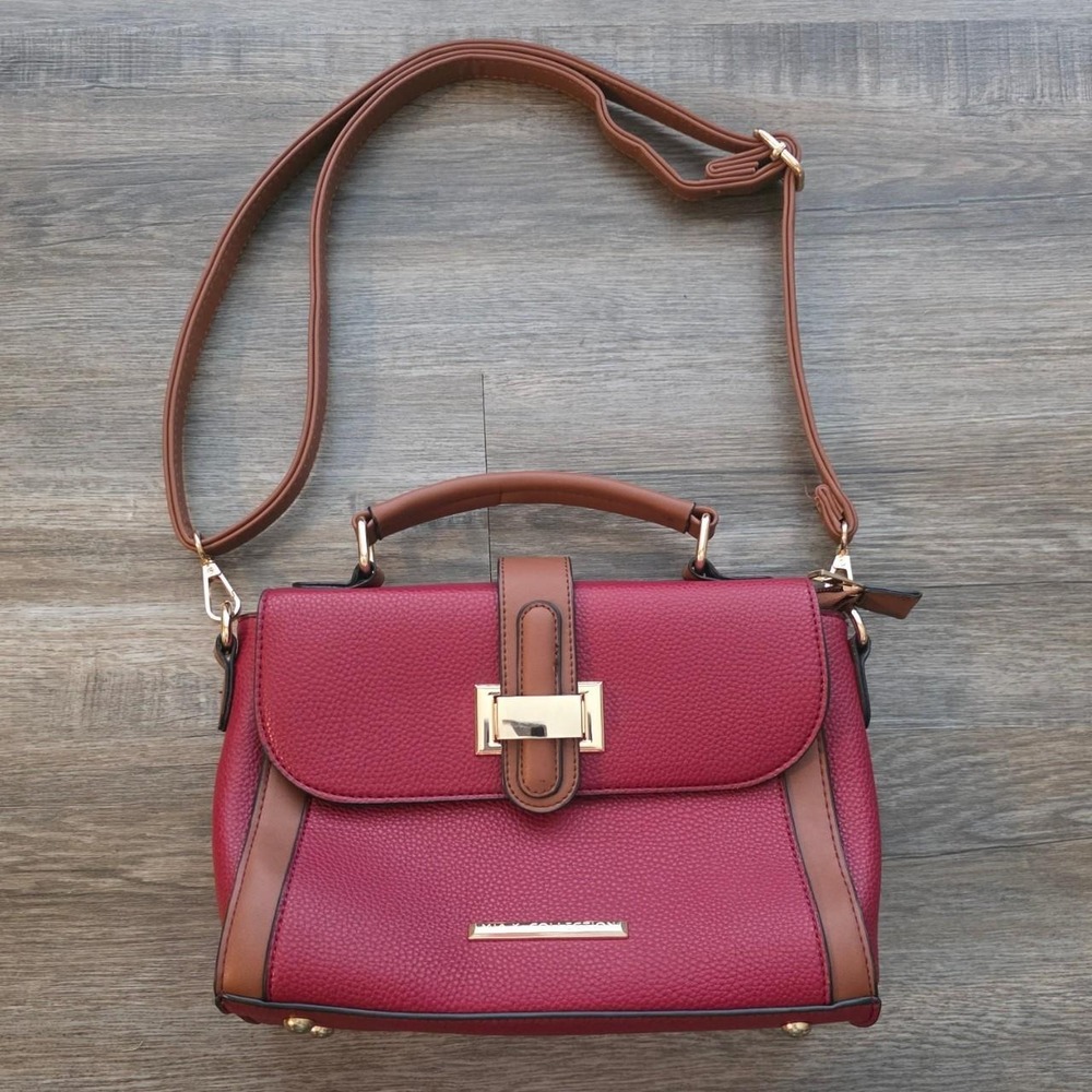 Mia K Collection Burgundy Pebbled Vegan Leather Crossbody Satchel Bag
